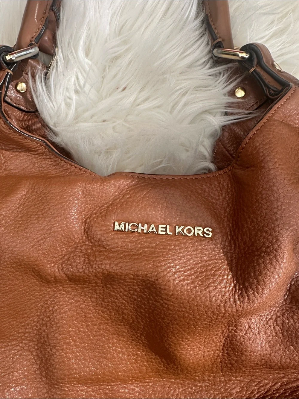 Michael Kors Cognac Pebbled Leather Shoulder Bag